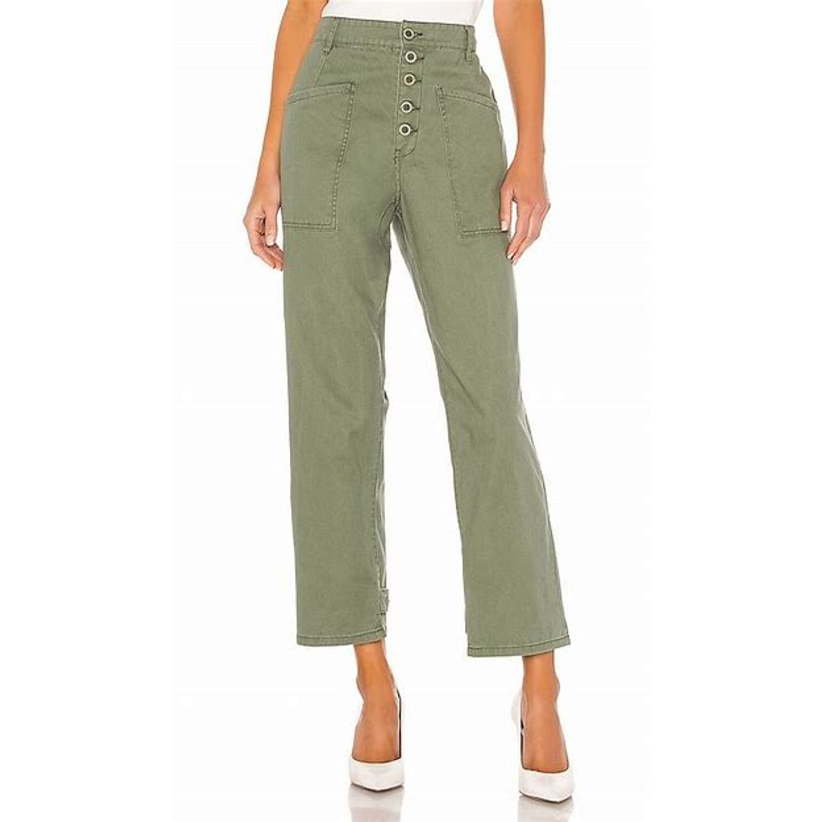 Pistola Tammy Pants Size 32 High Rise Ankle Trouser Green Straight Leg Nwt